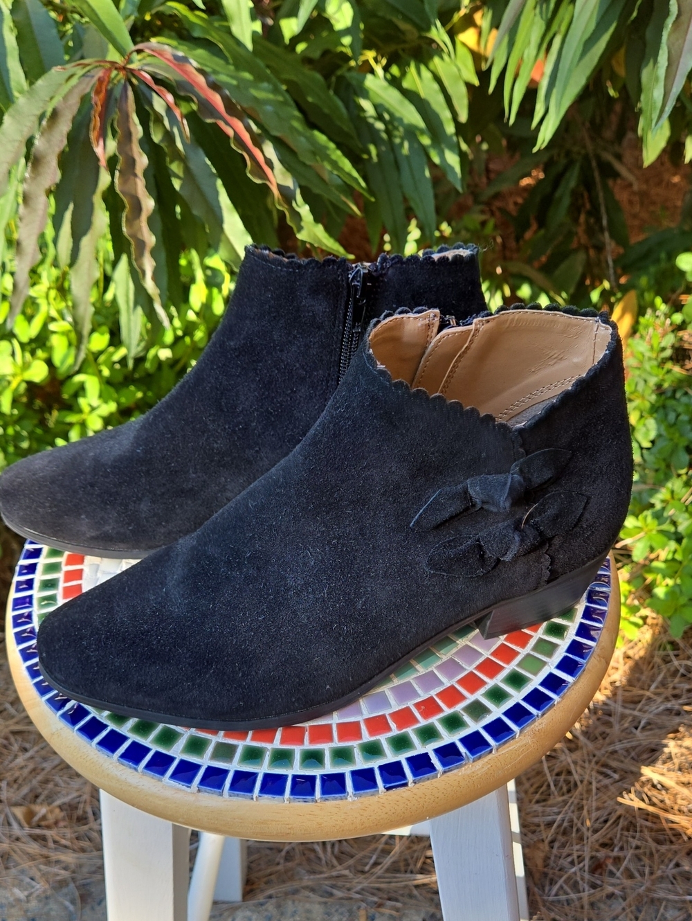 Jack Rogers Women’s Black Suede Ankle Booties with Decorative Bows